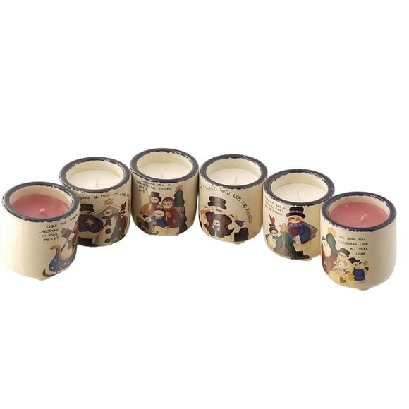 Votives Snowman Family Friends Candle Crocks AND Candles Merry Christmas Set - Picture 1 of 11